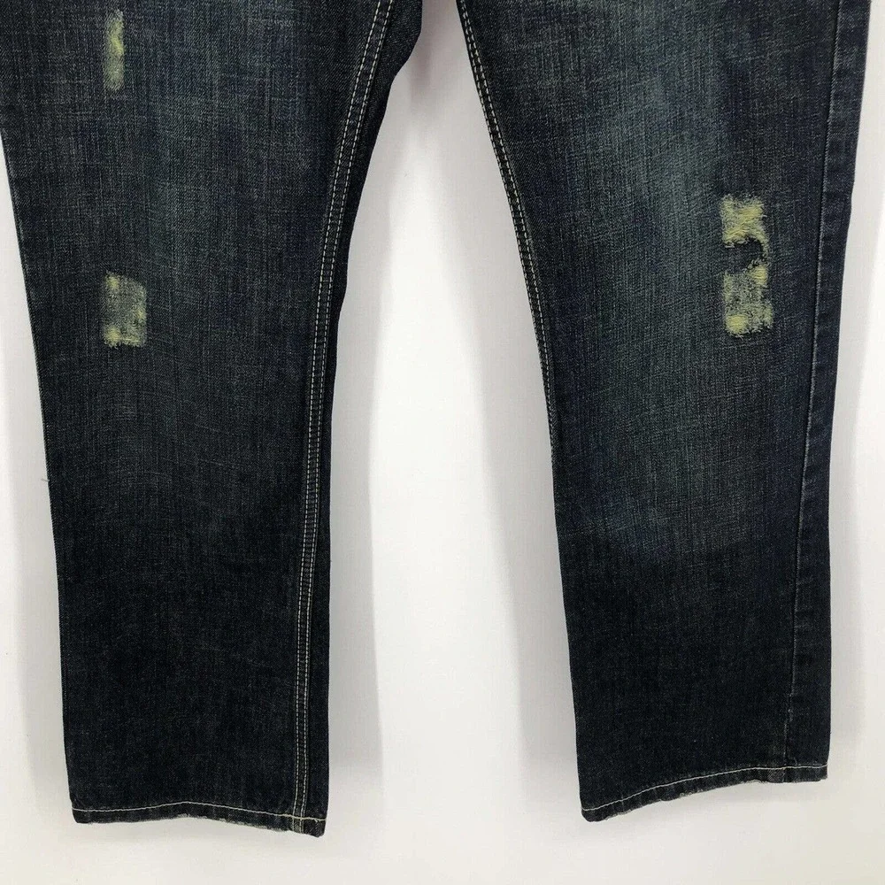 Dash Denim Men's Jeans 36 x 32 Mid Rise Distressed Dark Wash Straight Cotton